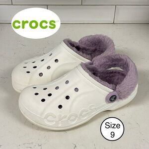 Crocs BAYA LINED CLOGS Fuzz - Strap White and Purple Size 9